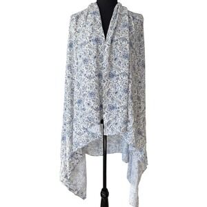 Splendid Cellajaneblog Floral Shawl Wrap‎ Sarong Ivory Blue Coastal Cottagecore